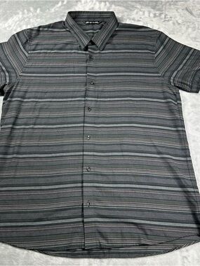 Travis Mathew Gray Striped Short Sleeve Button Up XXL Elevated Comfort